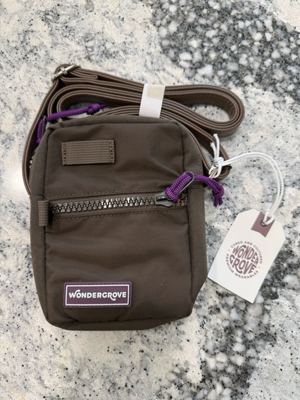 Wondergrove Crossbody Pouch in Dark Brown with Purple Accents